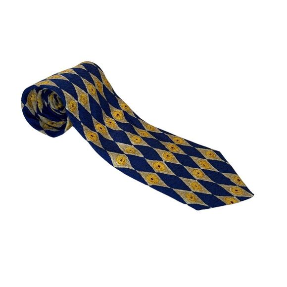Club Room Tie, Royal Blue Yellow Diamond Argyle pattern, 100% imported silk - Picture 1 of 11